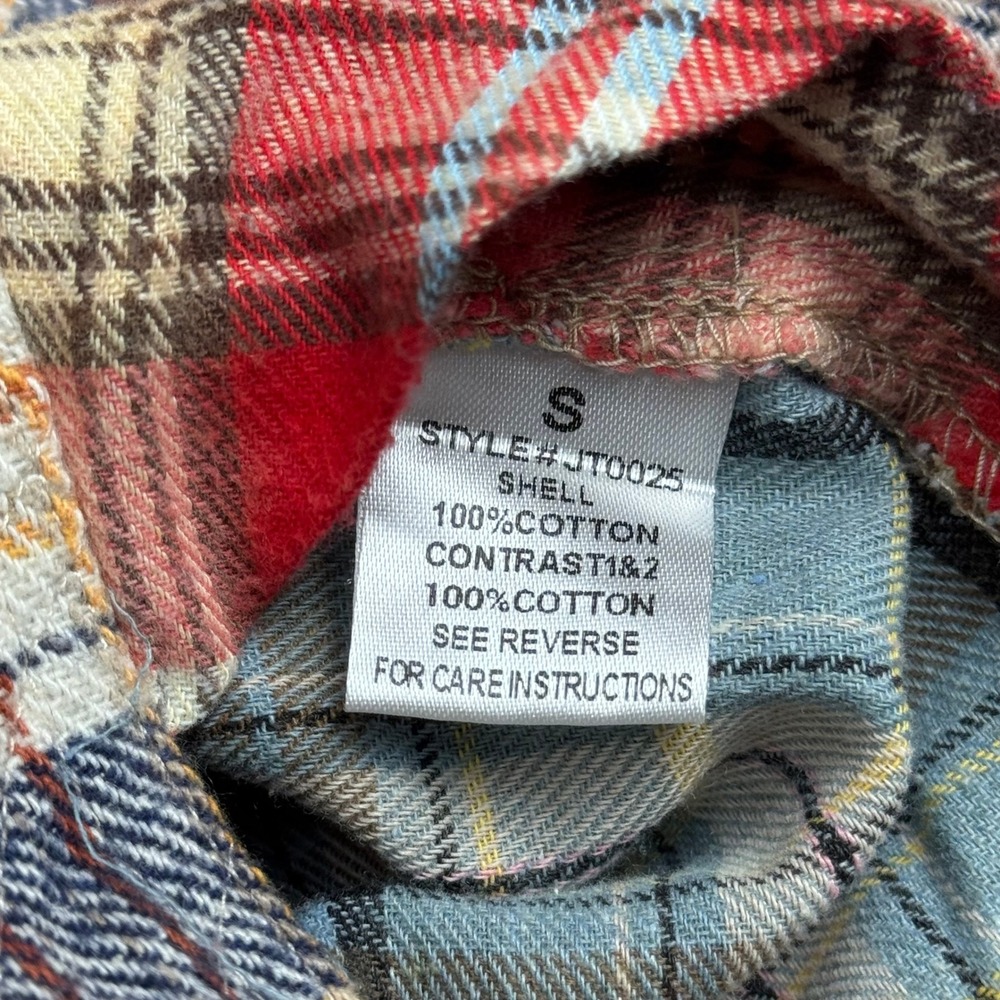 Patchwork Bleached Flannel Plaid Cotton Shirt Fra… - image 5